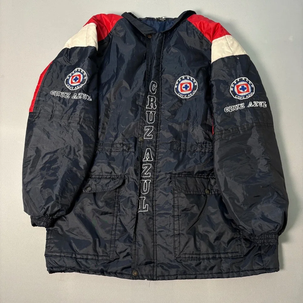 Vintage Little Laura of California Cruz Azul Soccer Jacket Navy Red Hooded Parka